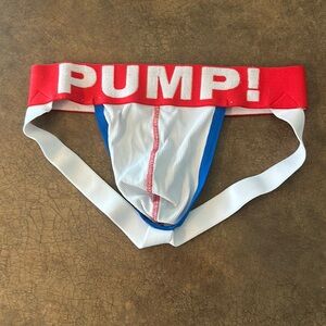 Men’s red white and blue pump Jock, size small